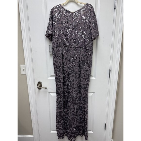 Alex Evenings Plus Size 16W Purple Sequined Short Sleeve Formal Gown Cocktail - Picture 6 of 10